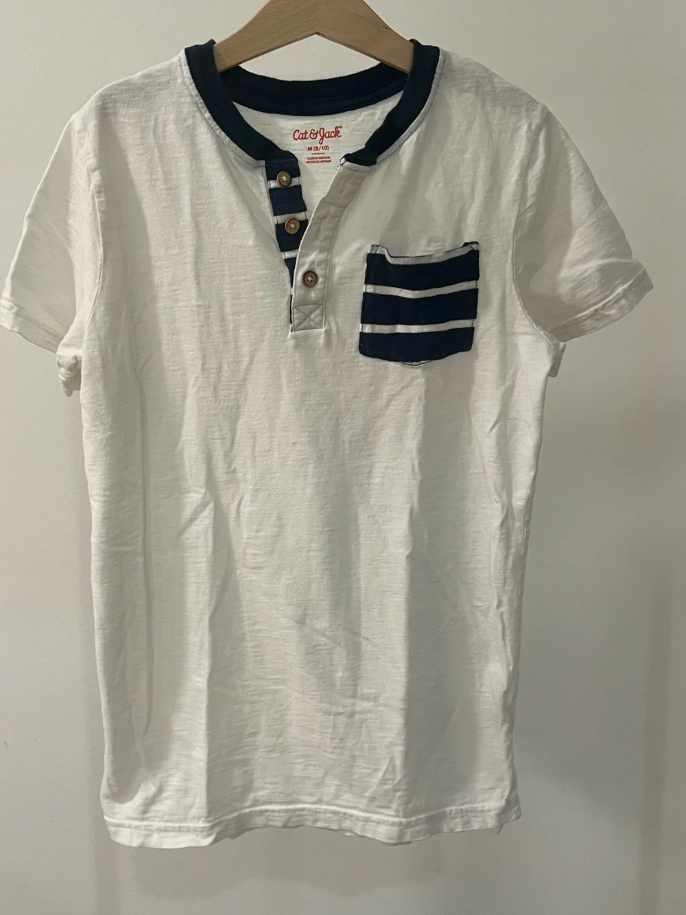 Cat & Jack White Tee with Navy Trim & Striped Pocket - Kids